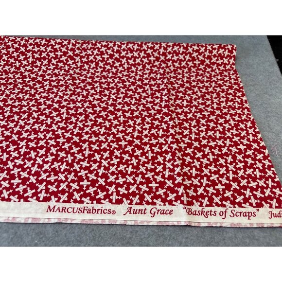 Marcus Fabrics Aunt Grace Baskets of Scraps Cotton Quilting Fabric Red/White 1/2 - Picture 3 of 6